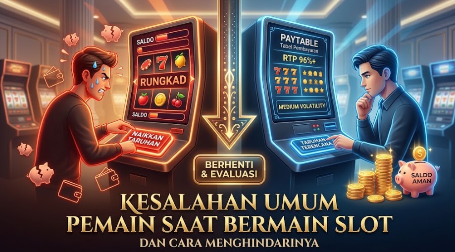 Ilustrasi evaluasi kesalahan strategi bermain slot dan manajemen modal bankroll